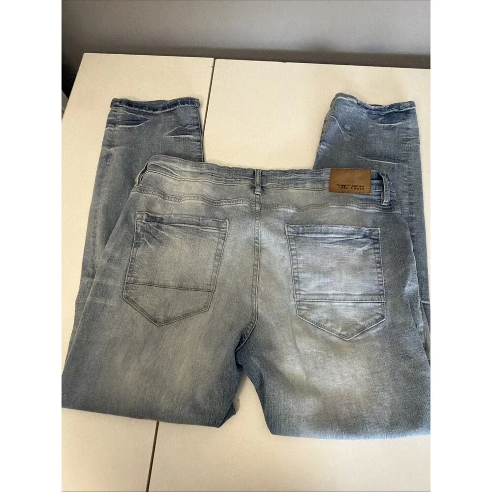 JORDAN CRAIG COLLINS Blow Out Relax Fit Distressed Jeans Light Wash Denim 38x32